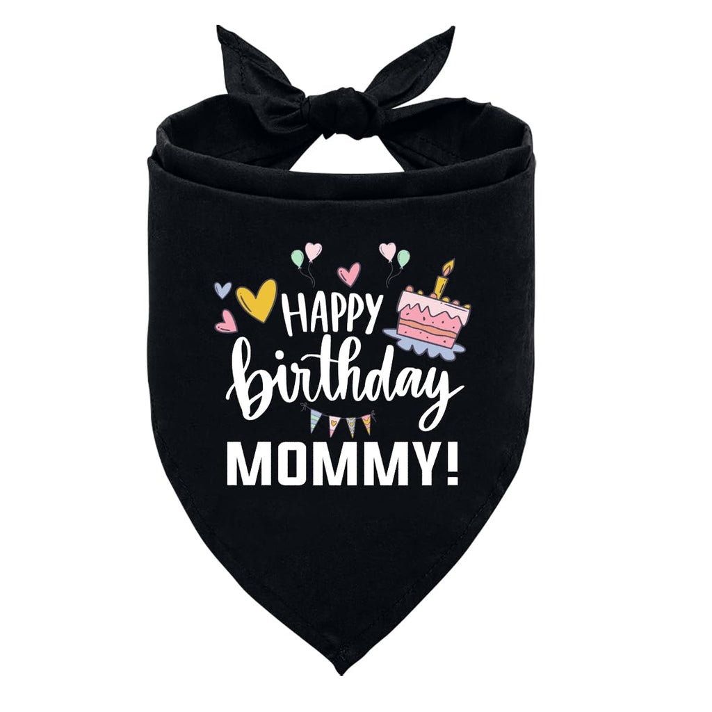 Bandana para Perro "Feliz Cumpleaños Mamá" - Bandana Negra, Pañuelo Triangular para Mascotas, Accesorio Divertido y Tierno para Perros, Bandana para Perros Grandes, Regalo para Amantes de los Perros (L)