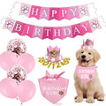 Waghaw Set de Fiesta de Cumpleaños para Perros - Sombrero de Cumpleaños, Bandana de Cumpleaños, Regalo de Cumpleaños, Pancarta de Cumpleaños, Globos de Cumpleaños, Corona de Cumpleaños para Perros (Rosa, Pequeño)
