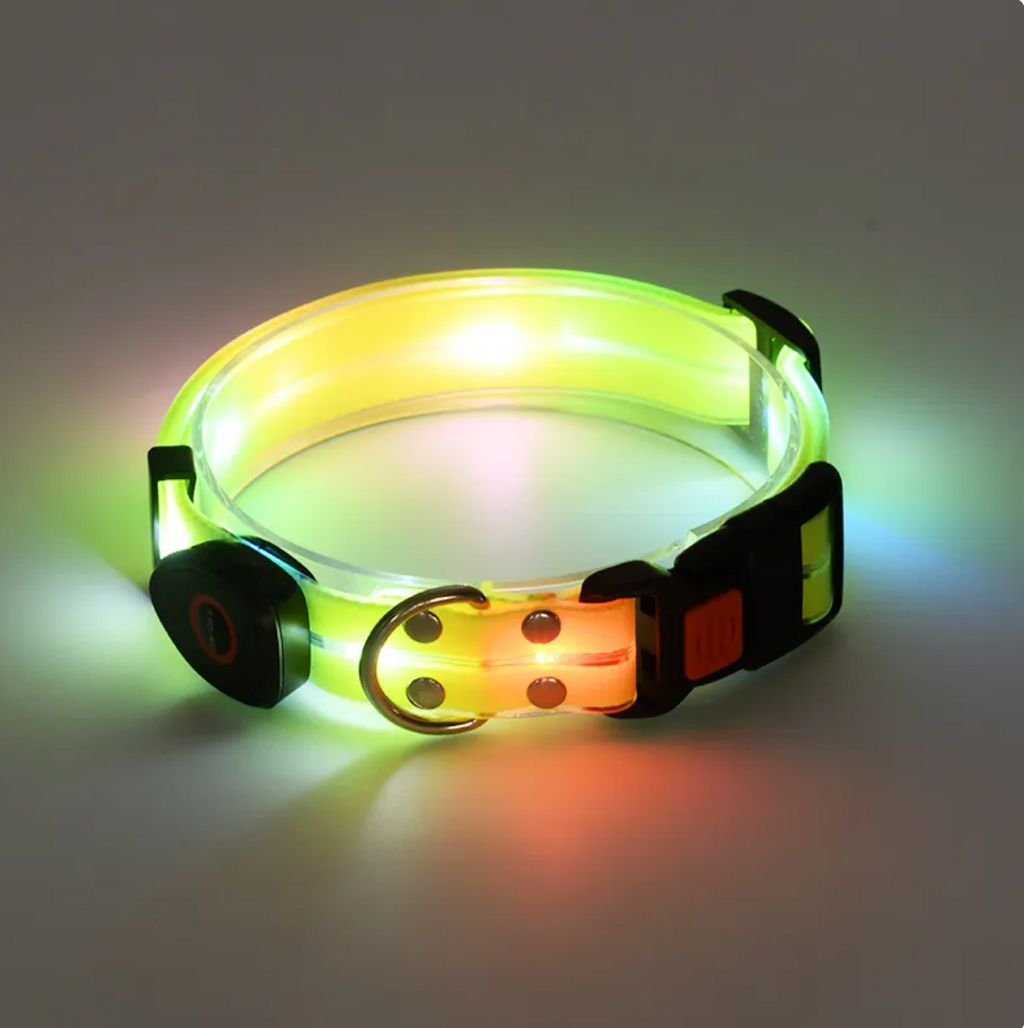 Collar LED Recargable para Mascotas con Correa de Nylon