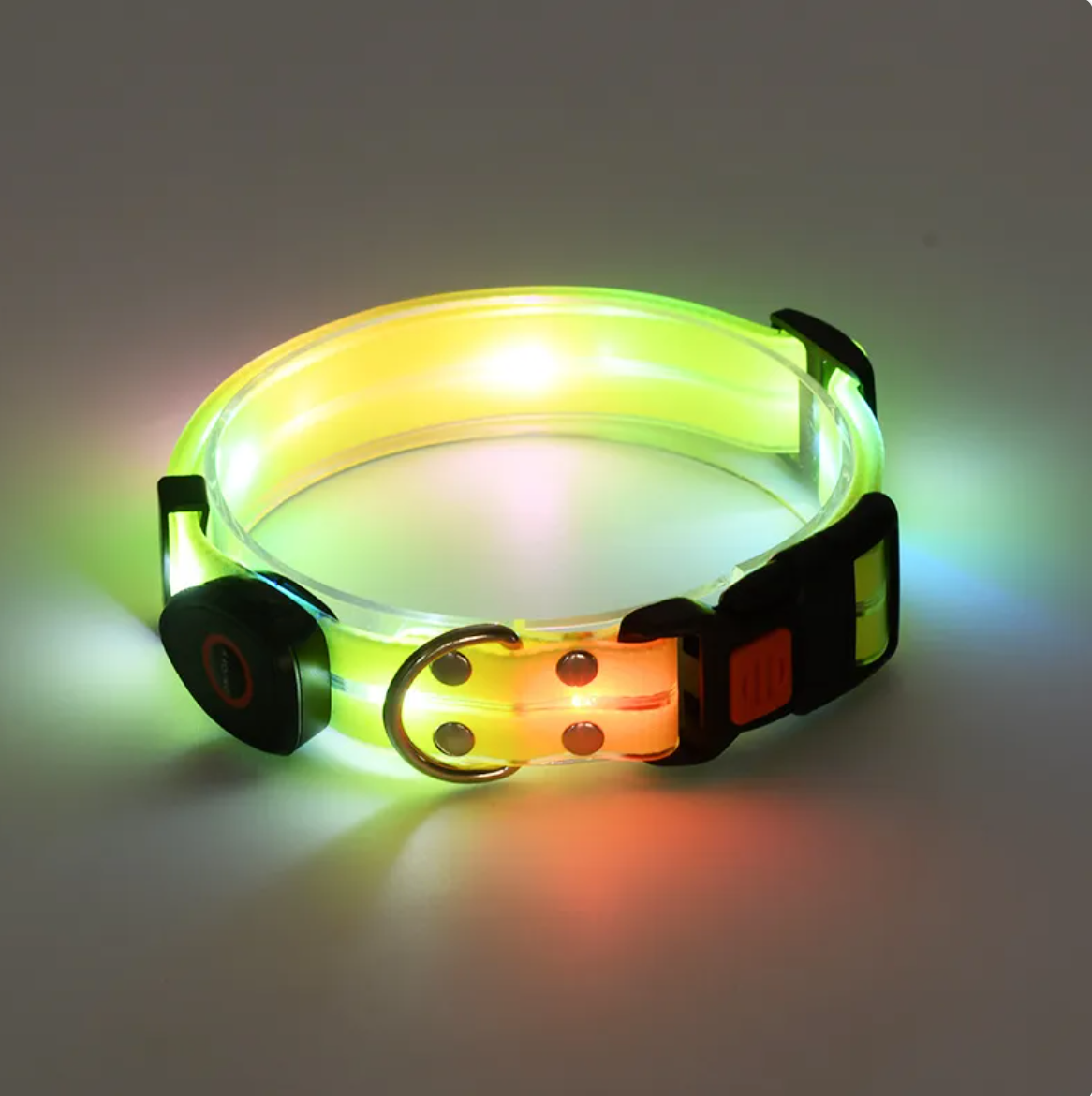 Collar LED Recargable para Mascotas con Correa de Nylon
